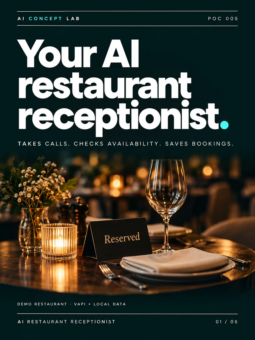 AI Restaurant Receptionist — original carousel slide 1. Project information is also available in the text above.